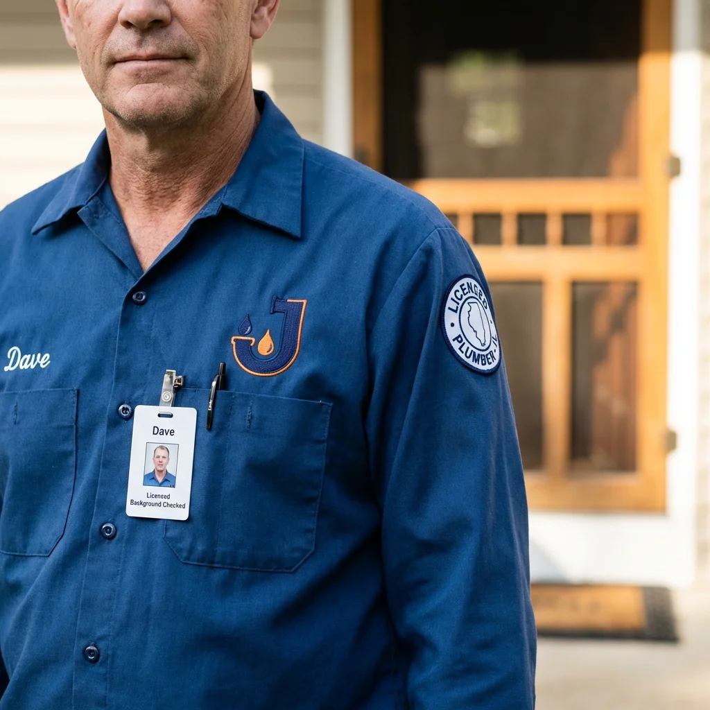 Licensed plumber showing ID badge in New Concord, OH