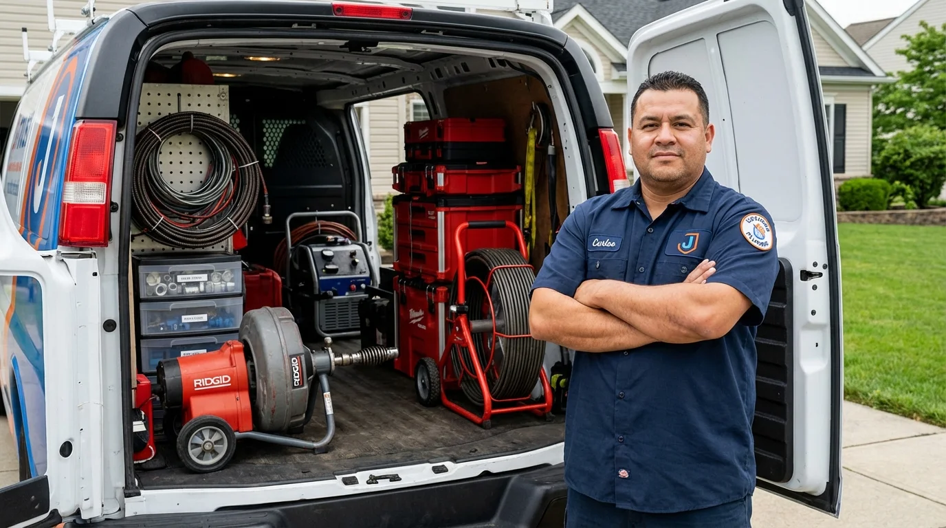 Professional drain cleaning equipment and Johns Plumbing LLC plumber in New Concord