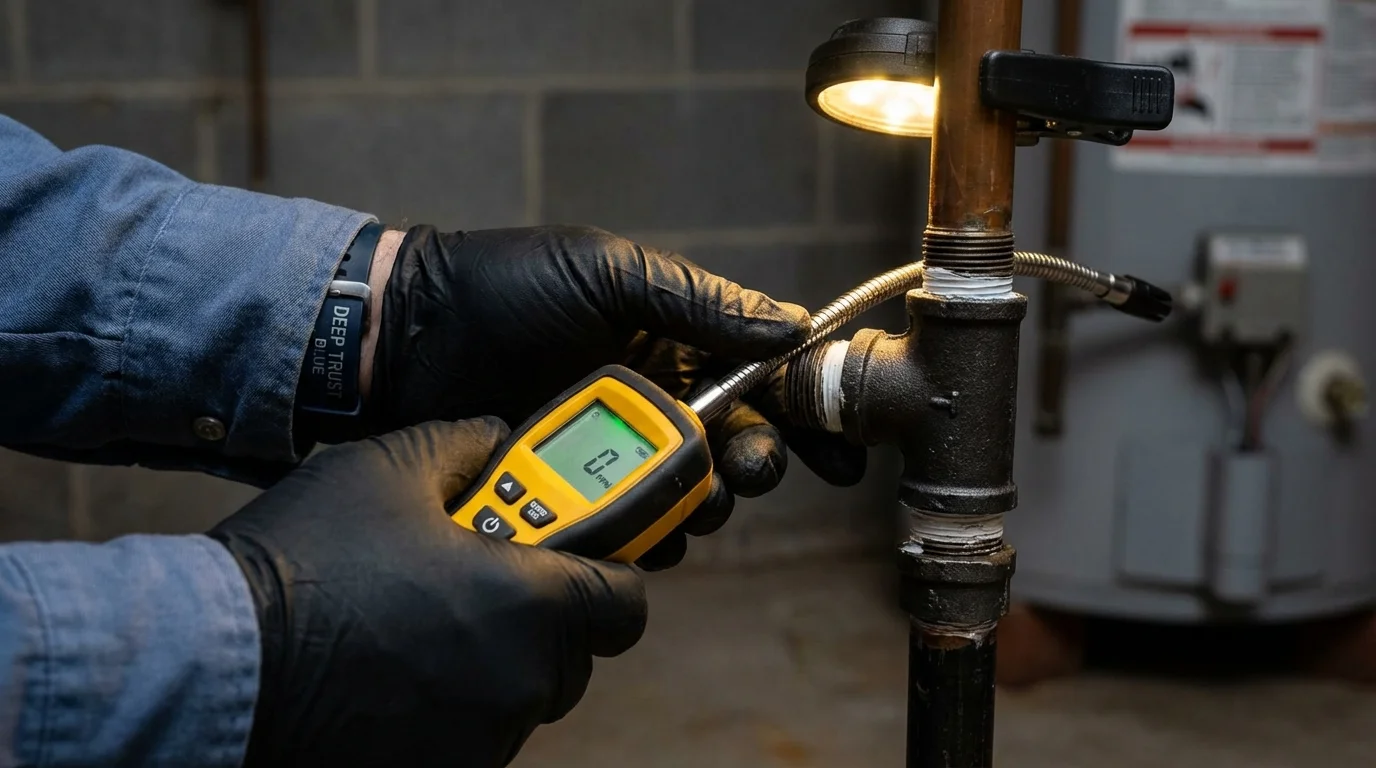 Gas leak detection with electronic sniffer by Johns Plumbing LLC in New Concord
