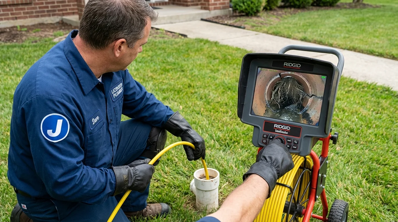 Sewer camera inspection being performed by Johns Plumbing LLC in New Concord