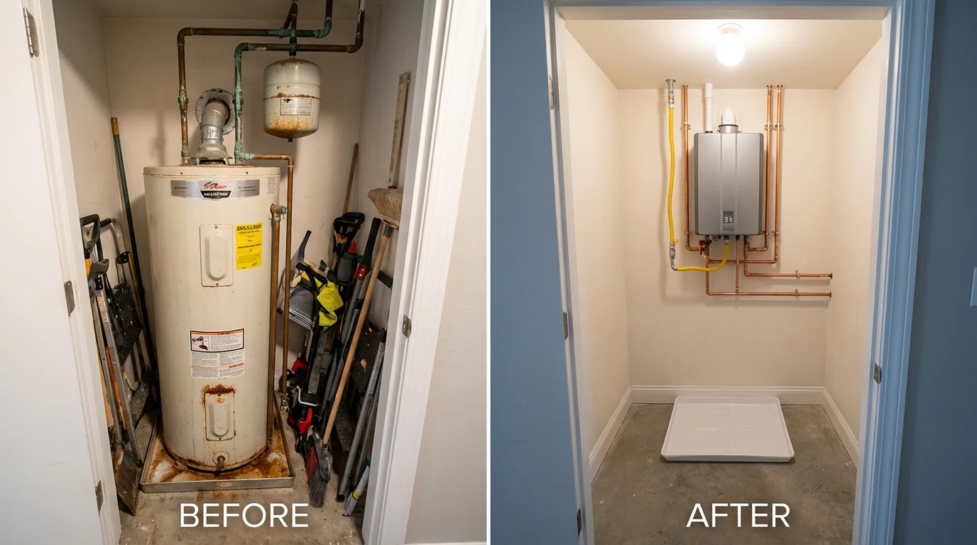 Tank water heater versus wall-mounted tankless unit comparison for New Concord, OH homeowners
